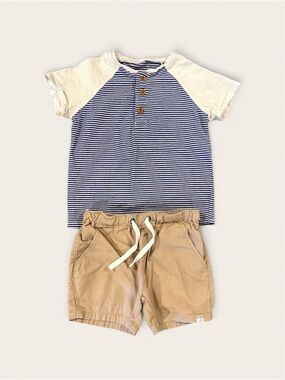 Me & Henry Striped Henley and Khaki Shorts Set